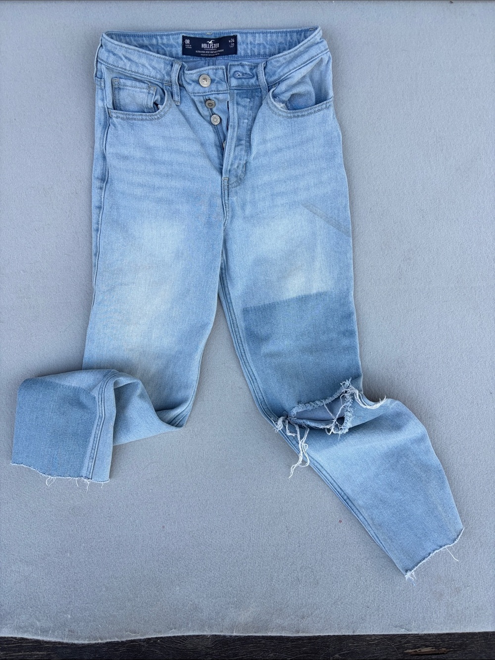 Hollister Light Blue Skinny Jeans with Distressed Knee